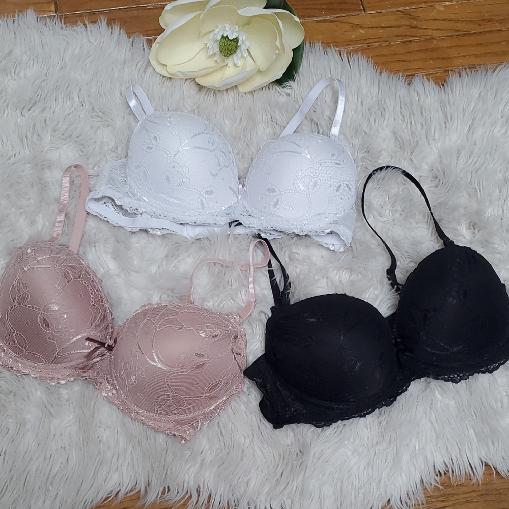 Elegant Lace Bra Set - White, Pink, Black